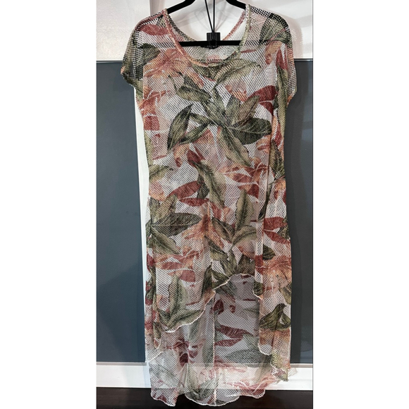 Unbranded Other - Women's Coverup 2X White Green Floral Mesh